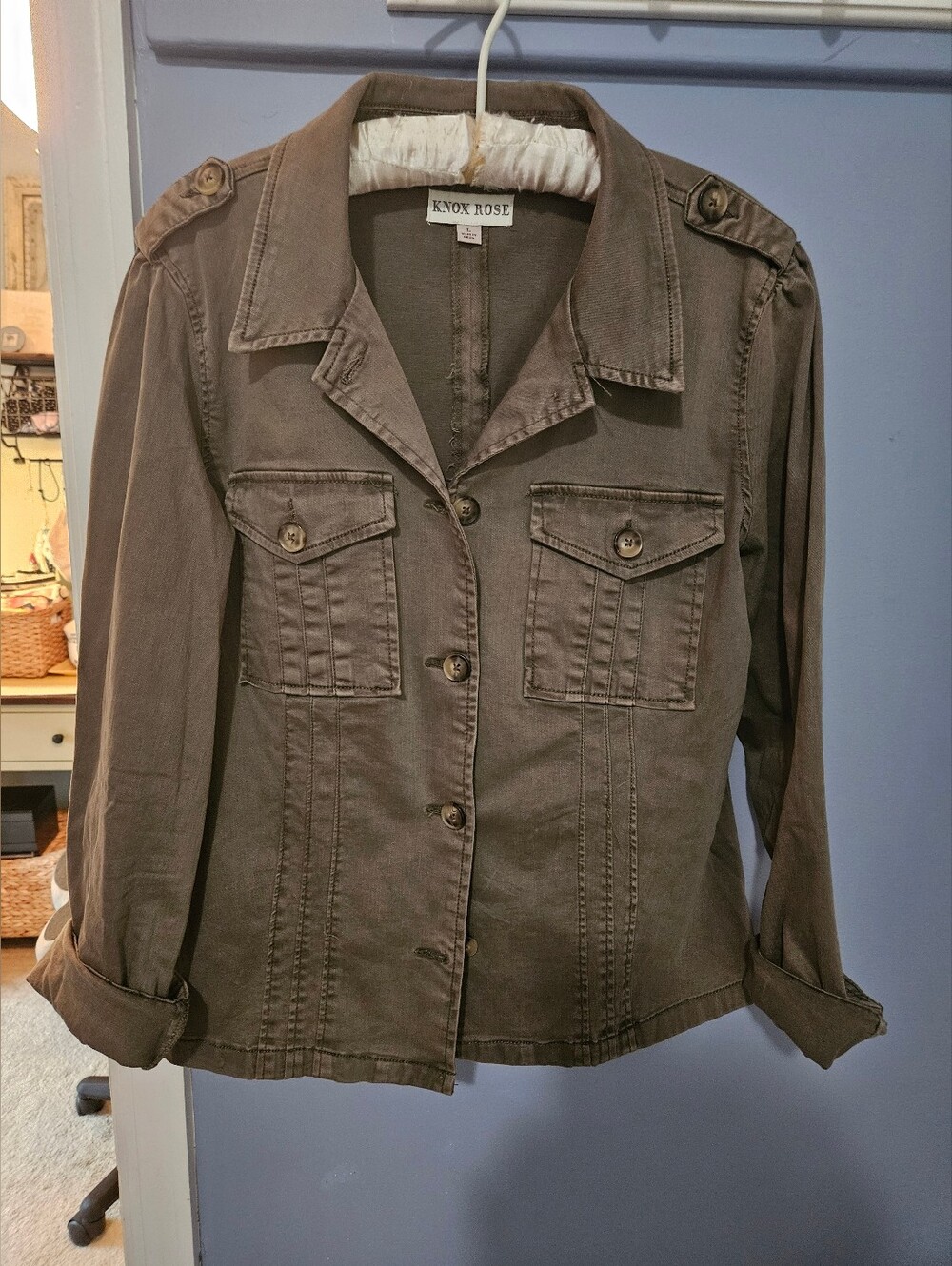 Knox Rose Olive Green Utility Button-Front Jacket
